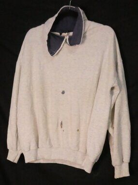 SECOND WIND Vintage 90's Grey Sweatshirt With Blue Funnel Neck Collar P2P 25.5"